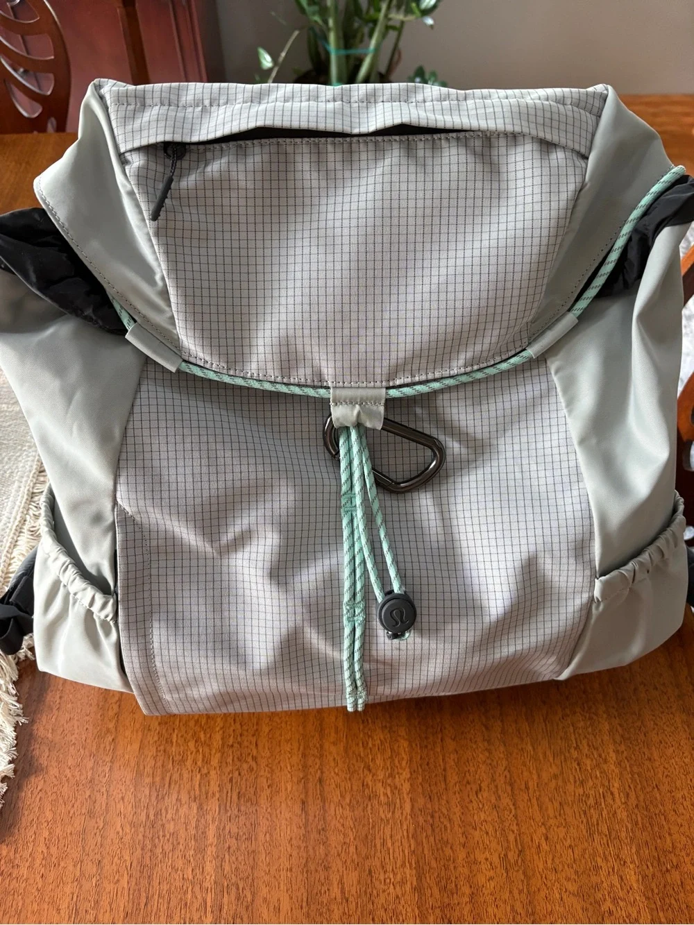 lululemon athletica Light Gray Backpack Jacket Pack with Mint Accents